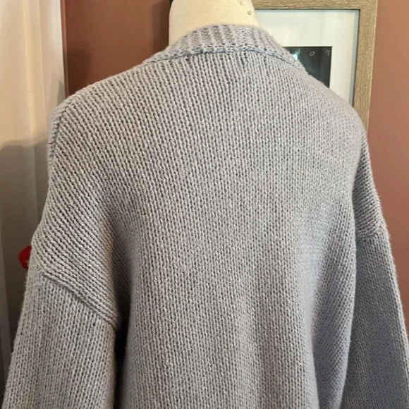 Anthropologie Luna Ivy 3D cherry oversized open front light blue S cardigan - Picture 8 of 10